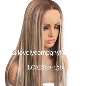Long Straight Lace Wig Highlight Brown
